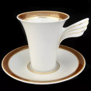 ROSENTHAL MEDAILLON MEANDRE KASTANIENBRAUN hohe Tasse & Untertasse NEU NIE BENUTZT Versace - Bild 1 von 5