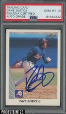 Dave Justice Signed 1990 Leaf #297 Atlanta Braves RC Rookie PSA/DNA 10 AUTO