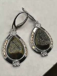 Vintage Window Druzy, Citrine & White Topaz Drop Earrings - Picture 1 of 9