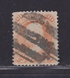 United States Scott 100 Used 1867 30¢ Orange Ben Franklin F Grill SCV $1000 - Picture 1 of 2