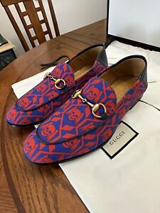 Gucci BLUE & RED Loafers Skull & Wings Horsebit Leather - Mens UK 7 / US 7.5 Box