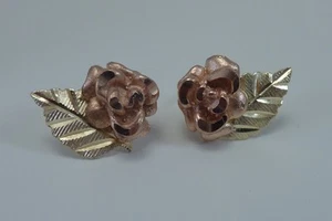  9K Yellow and Rose Gold Earrings with Roses - Picture 1 of 5