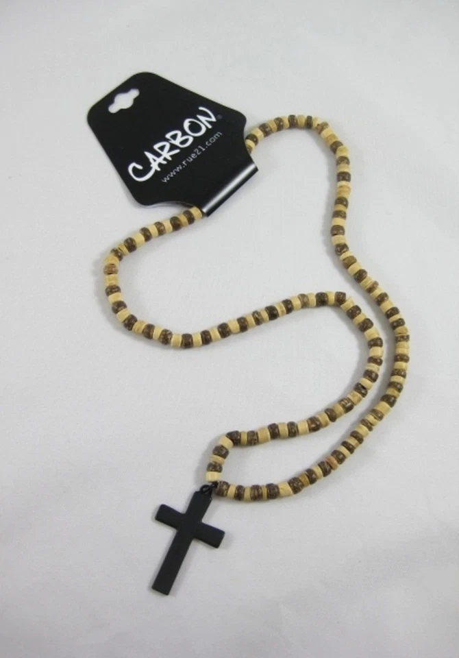 20" Long Coco Bead Necklace With Metal Cross Pendant by rue21 #n1005