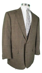 Southwick Mens Brown Houndstooth 2 Btn Wool Tweed Sport Coat 44L USA - Picture 1 of 5