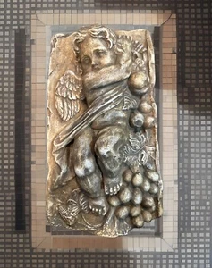 Vintage 3D Himmlische Cherub Engel Gips Steinguss Wandrelief  - Bild 1 von 2