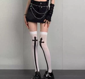 Calze a croce bianche senza ferretto alta qualità accessori costume gotico carnevale - Foto 1 di 14