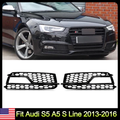 Fit For Audi S5 A5 S Line 2013-2016 Front Bumper Fog Light Grill Cover Honeycomb - Image 1 of 4