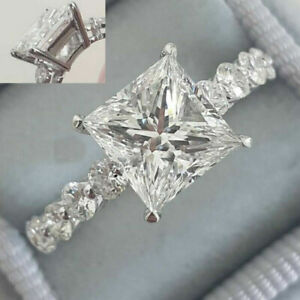 Engagement Rings 2.68Carat White Princess Cut Lab-Created Diamond 14K White Gold