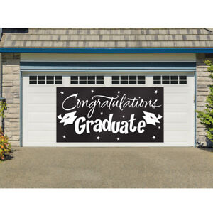 Graduation Giant Sign Banner 10' x 5' Black Plastic Graduation Party Decoration