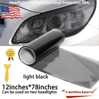 Headlight+taillight For 12"x78"Gloss Light Black Smoke Tint Film Lens Vinyl Wrap - Image 1 of 4