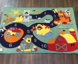 NEW KIDS FARM COUNTING EDUCATIONAL MAT RUG SCHOOL HOME 80X120CM MULTICOLOUR - Picture 1 of 4