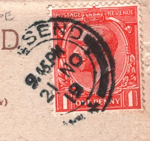 GB KGV Postcard 1d *SCARLET-VERMILION* SG.361 Shade 1919 CDS {samwells}YK312 - Picture 1 of 15