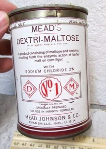vintage Meads Dextri Maltose No. 1 empty 1 pound tin, great graphics & colors - Picture 1 of 8