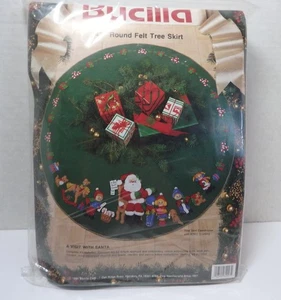 Bucilla 43" Christmas Round Felt Tree Skirt A visit with Santa New Sealed Vtg - Picture 1 of 2