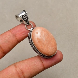 Orange Aventurine Gemstone 925 Sterling Silver Handmade Jewelry Pendant 1.96" - Picture 1 of 8