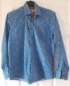 Claudio Lugli M (40") Blue/Beige Floral Print 100% Cotton Long sleeve Shirt - Picture 1 of 5
