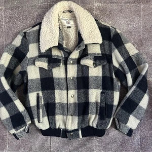 Bomber uomo vintage anni 80 Sheplers USA blu navy lana foderato sherpa taglia M - Foto 1 di 5