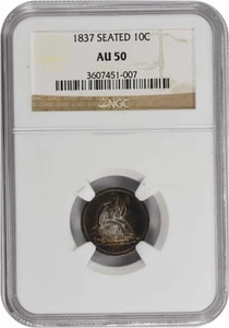 1837 Liberty sitzender Silbergroschen ohne Sterne AU50 NGC - Bild 1 von 4