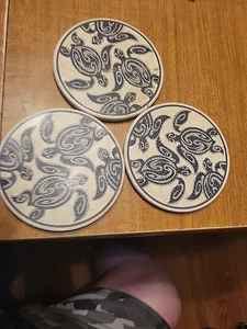 Ceramic sea turtle coaster set with wood stand- set of 3 - Picture 1 of 11