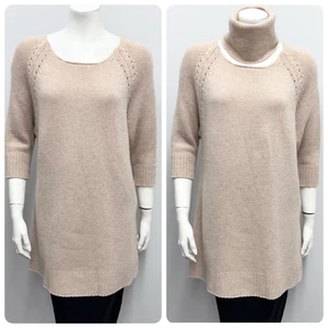 Brochu Walker 100% Cashmere Long Tunic Sweater Top Oatmeal Removable Collar L - Picture 1 of 11