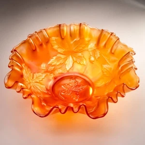 Fenton Carnival Glas Herbst Eichel Ringelblume gekräuselt Schüssel 8 Zoll Vintage - Bild 1 von 13