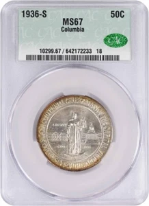 Columbia Commemorative Silver Half Dollar 1936-S MS67 CACG - Picture 1 of 4