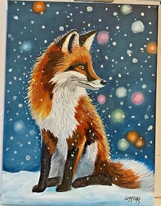 9 x 12 Original Acrylic Painting on Canvas ...." Fox in Snow" - Picture 1 of 24