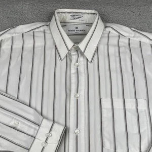 Pierre Balmain Shirt Mens 15 1/2 Large White Striped Dress Long Sleeve - Picture 1 of 10