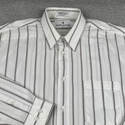 Camisa Pierre Balmain Para Hombre 15 1/2 Grande Blanco Rayas Vestido Manga Larga Foto 1 de 4