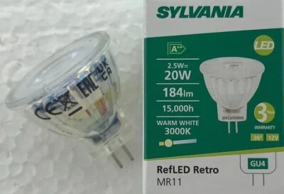 5 Pack Sylvania MR11 35mm GU4 LED 2.5W 184lm 830 Warm White = 20W Halogen 28264 - Image 1 of 4