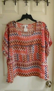 Ambiance Apparel Blouse Junior girls sz small chiffon Sheer square style orange - Picture 1 of 4