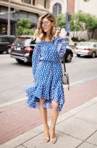 Size 4 Diane von Furstenberg DVF Camila Two Hi-Low Silk Chiffon Dot Batik Dress - Picture 1 of 11
