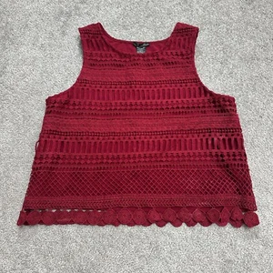 Aqua By Bloomingdale's Lace Tank Top Womens Large Red Lined Sleeveless Casual - Picture 1 of 12