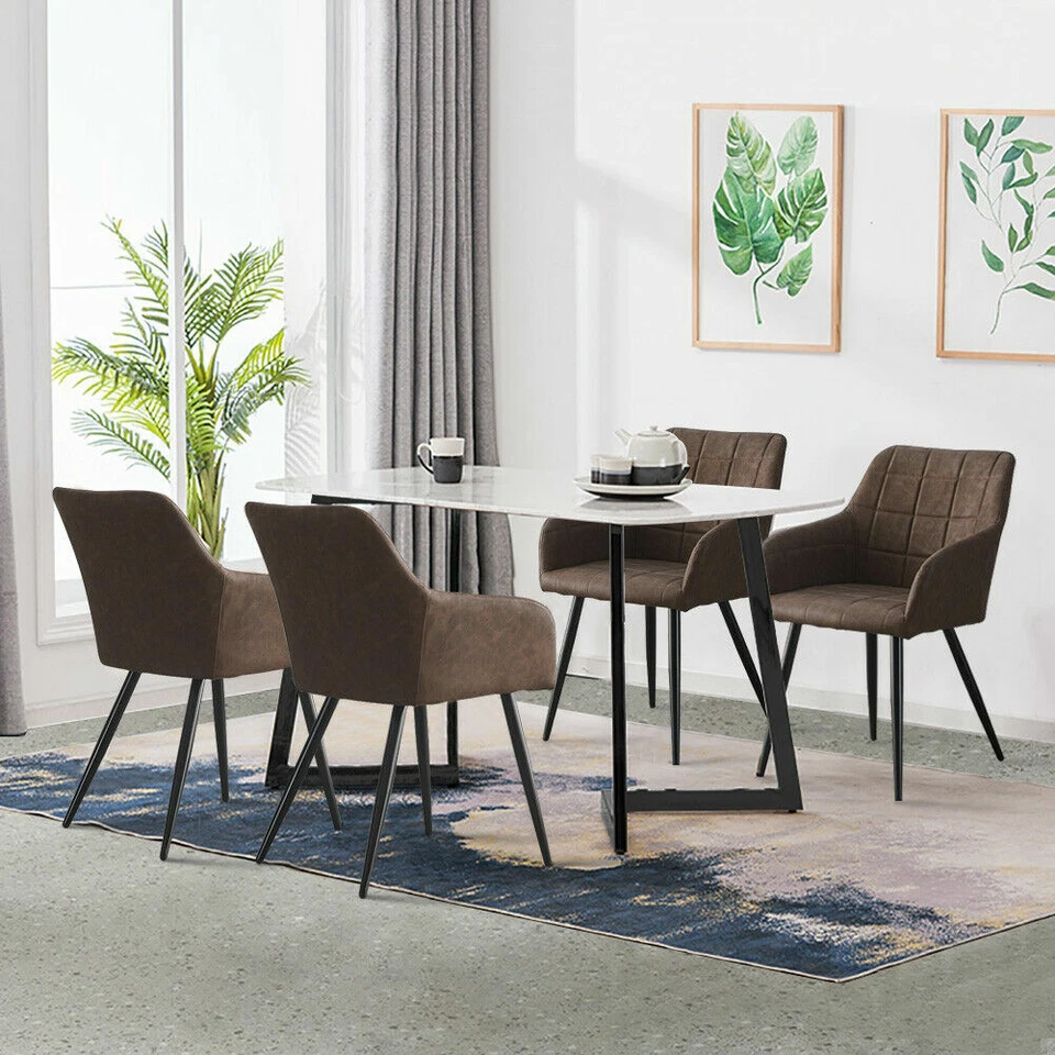 FREEHAND Pairs of Brown Faux Leather Dining Chairs PU Upholstered Metal Legs Tub Chair