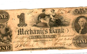 $1 "MECHANICS BANK" (GEORGTOWN D.C.) 1800'S $1 "MECHANICS BANK" GEORGETOWN D.C. - Picture 1 of 3