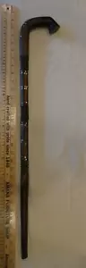 Vintage Handmade Ebony Wood Walking Stick Cane Mother of Pearl Inlaid Metal Top - Picture 1 of 18