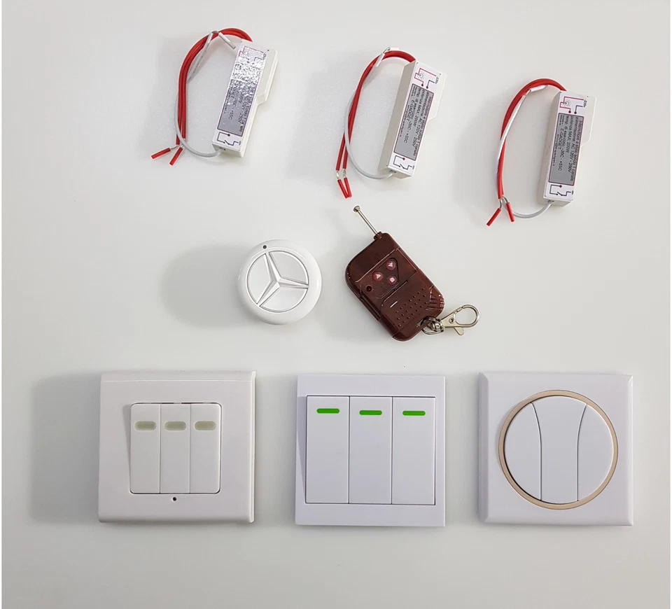 TRE MINI INTERRUTTORI A UN CANALE CON TELECOMANDO WIRELESS 3 switch remote  - Immagine 1 di 1