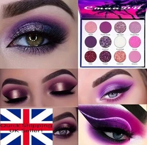 12 Colours Purple Pigments Matte Glitter Shiny Eyeshadow Palette Makeup Powder - Picture 1 of 8