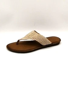 Skechers Sandals Womens Beige 10 Cloth Thong Shoes Luxe Foam Sparkle 38977 - Picture 1 of 10