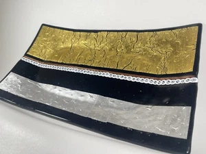 Gorgeous Fused Art Glass Tray, Millifiore, Gold, Silver Leaf - Picture 1 of 7