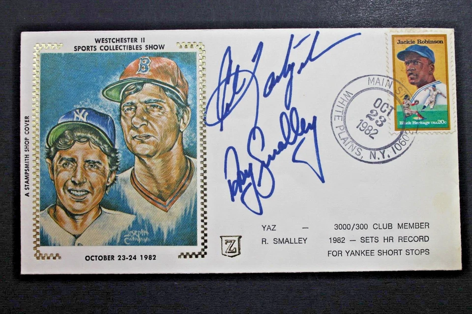 Carl Yastrzemski Roy Smalley Dual Autographed Signed 1982 First Day Cover JSA - Image 1 of 3