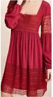 Floreat by Anthropologie Aveline Crochet Lace Accented Dress Cranberry Size 8