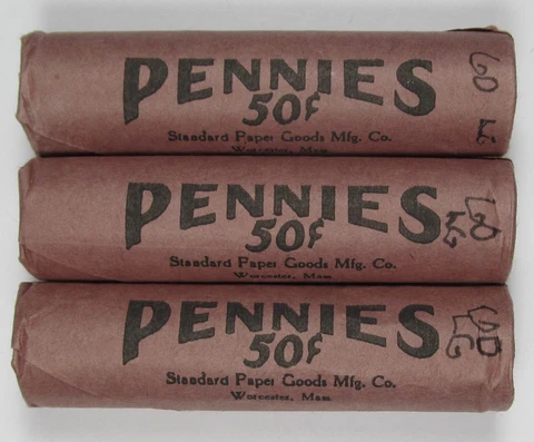 1960 P Lincoln Cents/Memorial Penny Lot of (3) OBW BU Rolls Uncirculated Pennies Cover