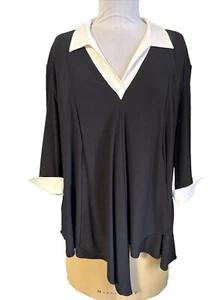 Joseph Ribkoff Collared Shirt SZ 20 Black White 3/4 Sleeve Various Hem Lengths - Picture 1 of 9