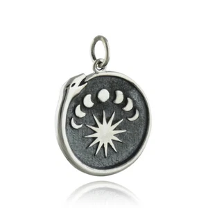 Ouroboros Snake Charm with Moon Phases Charm - 925 Sterling Silver Life NEW - Picture 1 of 4