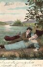 Vintage Postcard Lovers Couple Boat In The Lake Dutch Happy Faces Romance