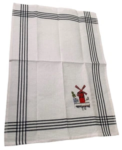 Windmühle bestickt Geschirrtuch 18x26 100% Baumwolle weiß gestreift - Bild 1 von 4