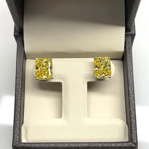 6Ct Radiant Canary Yellow Diamond Wedding Stud Earrings 14K White Gold Finish - Picture 1 of 3