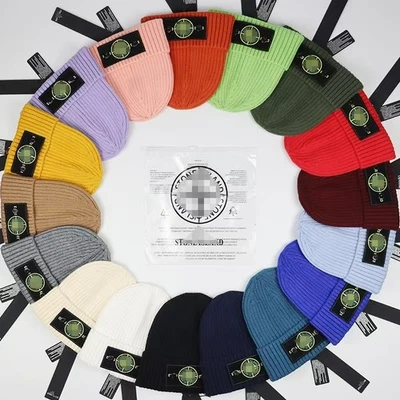 STONE ISLAND Warm Stone Cap Cuffed Knit Stretch Beanie Hat winter for Men Women