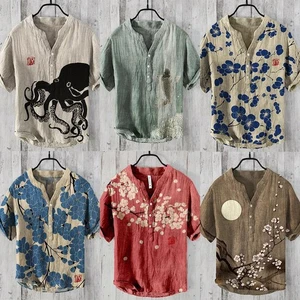 Short Sleeve Men's Tops Blouse Tees Printed Shirtsfashion Retro Casual ~ - Picture 1 of 14